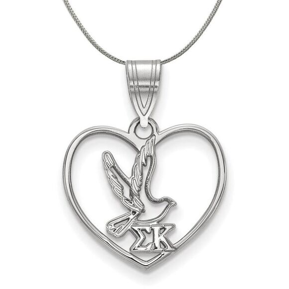 Sterling Silver Sigma Kappa Heart Pendant Necklace - 24 Inch - Picture 1 of 8